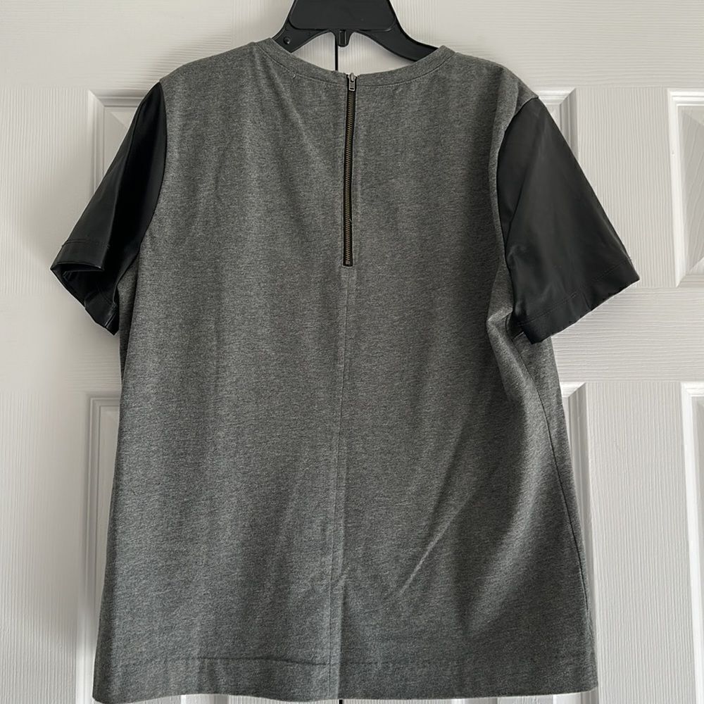 J. Crew Factory Women’s Grey with Faux Leather Sleeves Short Sleeve Top - Picture 5 of 5